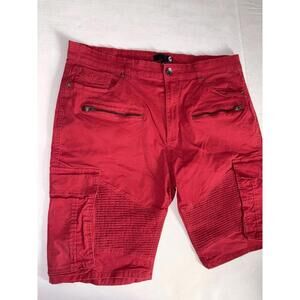 G By Guess MENS RED Cargo Zipper DENIM  SHORTS S 36